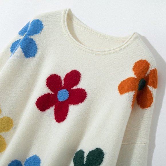 Light Luxury - Women's Embroidered Colorful Floral Cashmere Sweater - Picture 7 of 10